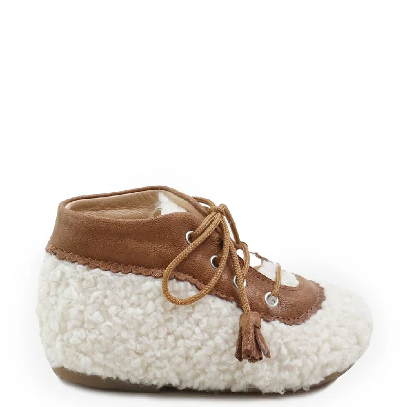 Papanatas Ivory and Camel Shearling Baby Bootie