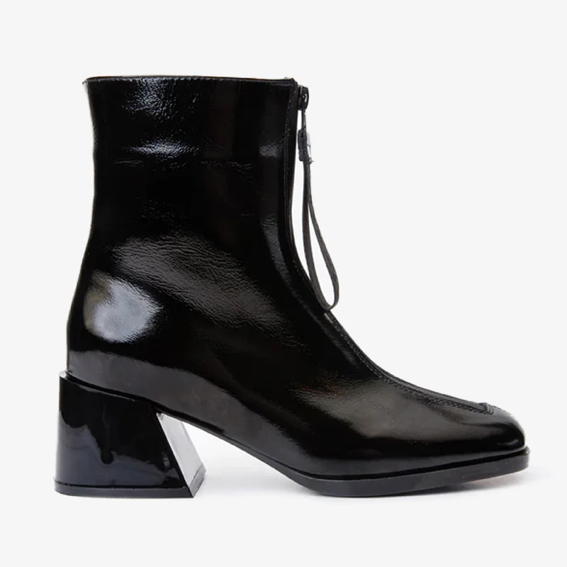 The Tackle Black Patent Leather Block Heel Women Boot