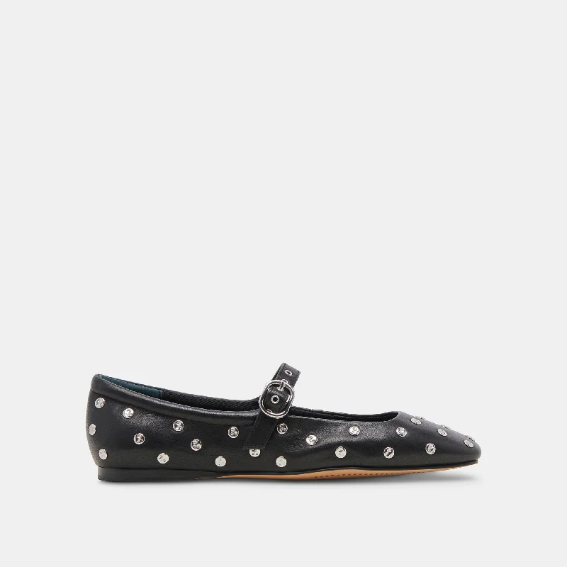 REYES STUD BALLET FLATS BLACK LEATHER