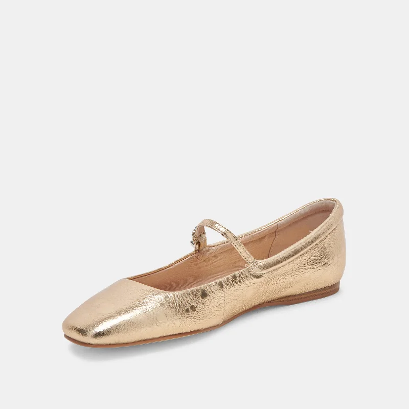 REYES WIDE BALLET FLATS GOLD DISTRESSED LEATHER