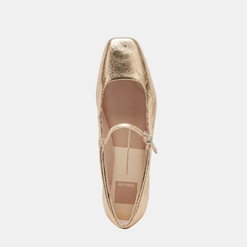 REYES WIDE BALLET FLATS GOLD DISTRESSED LEATHER