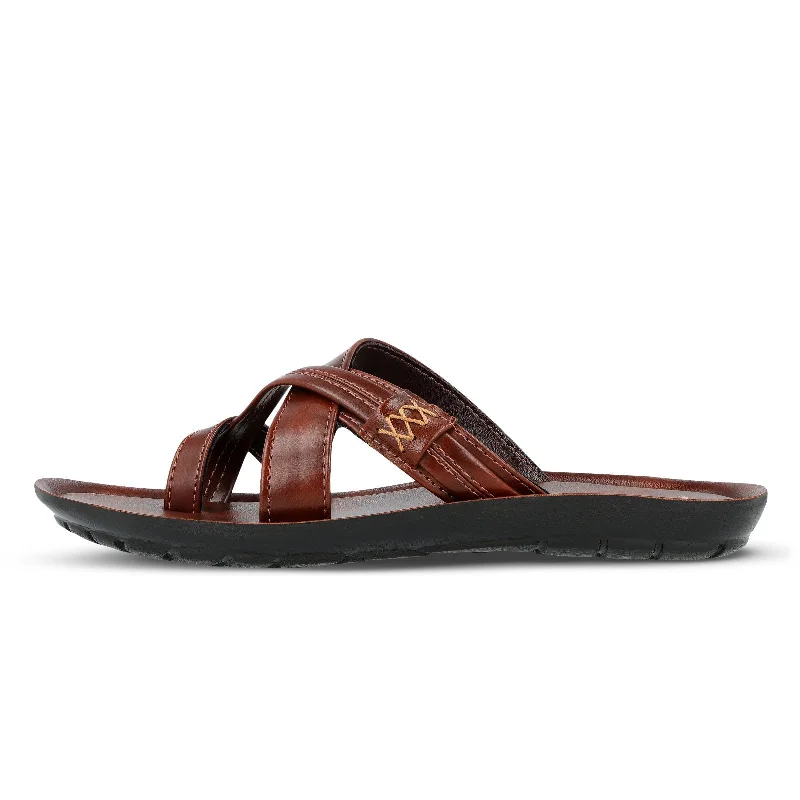 Walkaroo Men Cross Strap Slide Sandals  - 13322 Tan