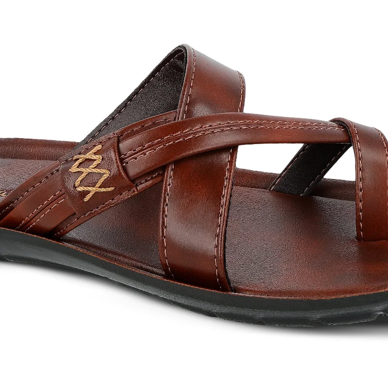 Walkaroo Men Cross Strap Slide Sandals  - 13322 Tan