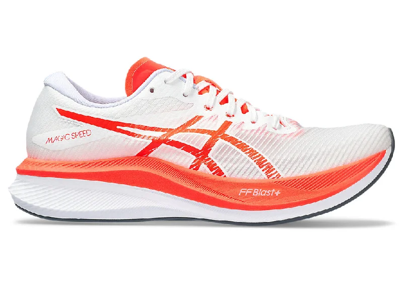 Women's Asics Magic Speed 3, White/Sunrise, 9 B Medium