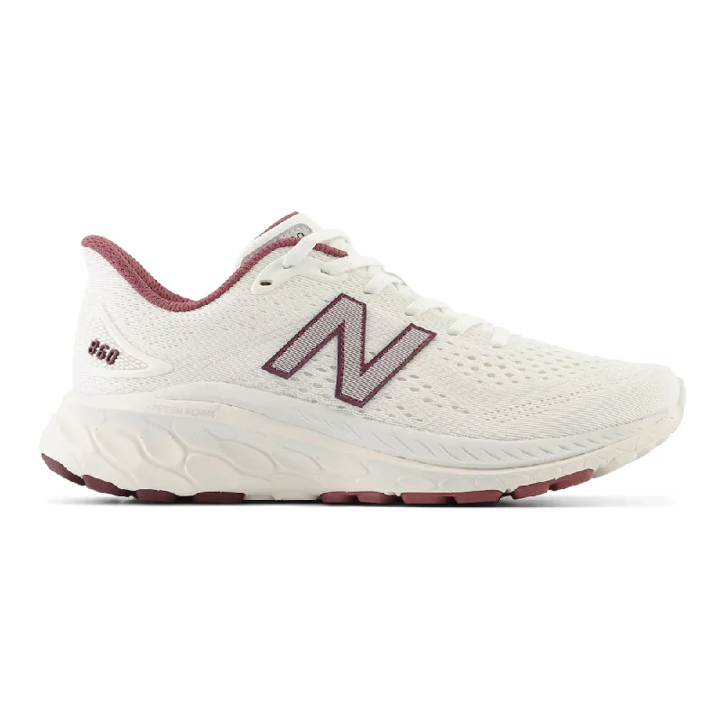 Women's New Balance Fresh Foam X 860v13, Sea Salt/Washed Burgundy, 10 B Medium