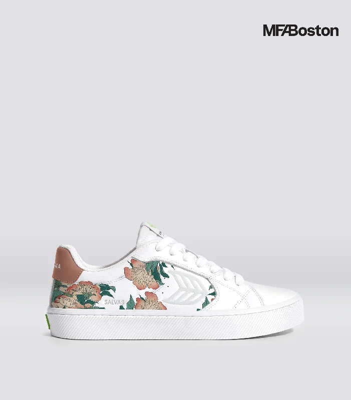 HOKUSAI SALVAS White Leather Peonies and Canary Sneaker Men