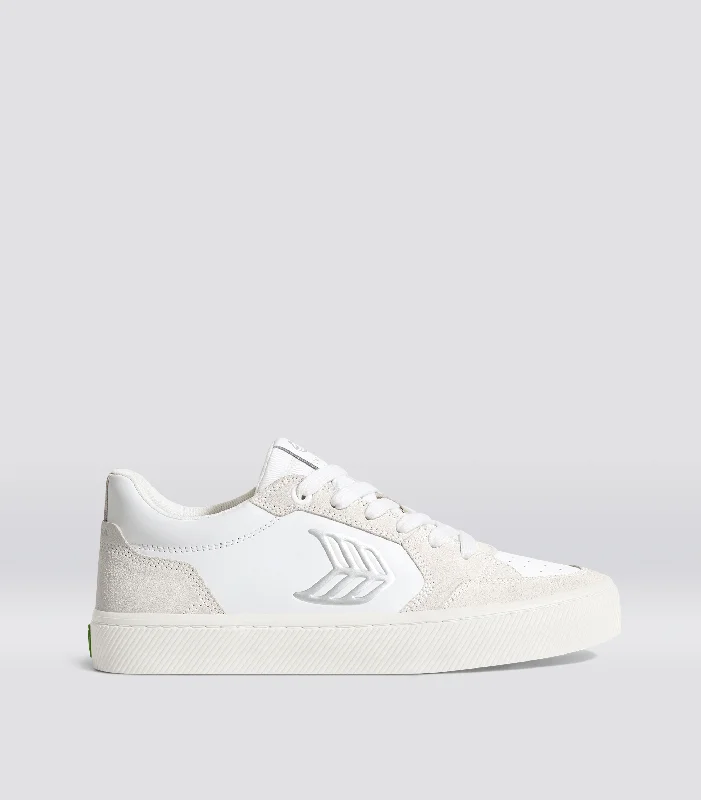 VALLELY White Leather Smoke White Suede Silver Logo Sneaker Women