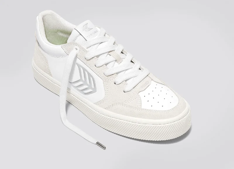 VALLELY White Leather Smoke White Suede Silver Logo Sneaker Women