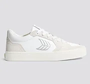 VALLELY White Leather Smoke White Suede Silver Logo Sneaker Women